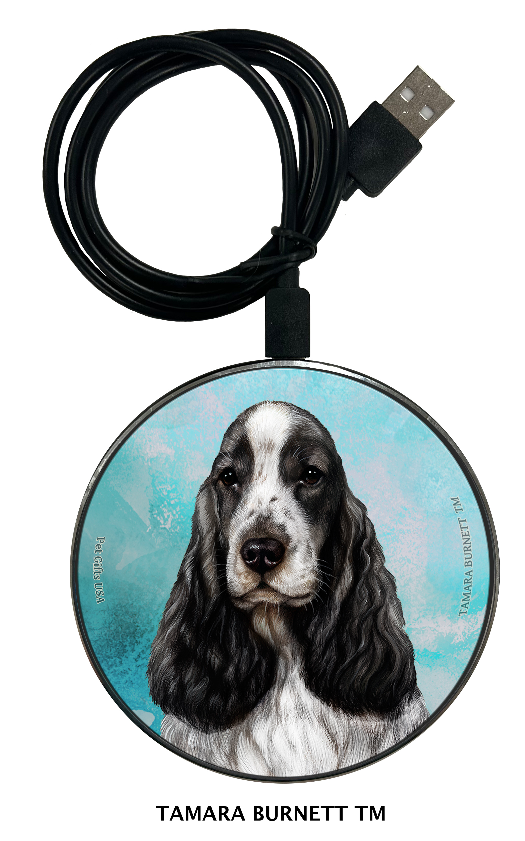 English Cocker Spaniel Black and White - Zoomies Phone Charger image